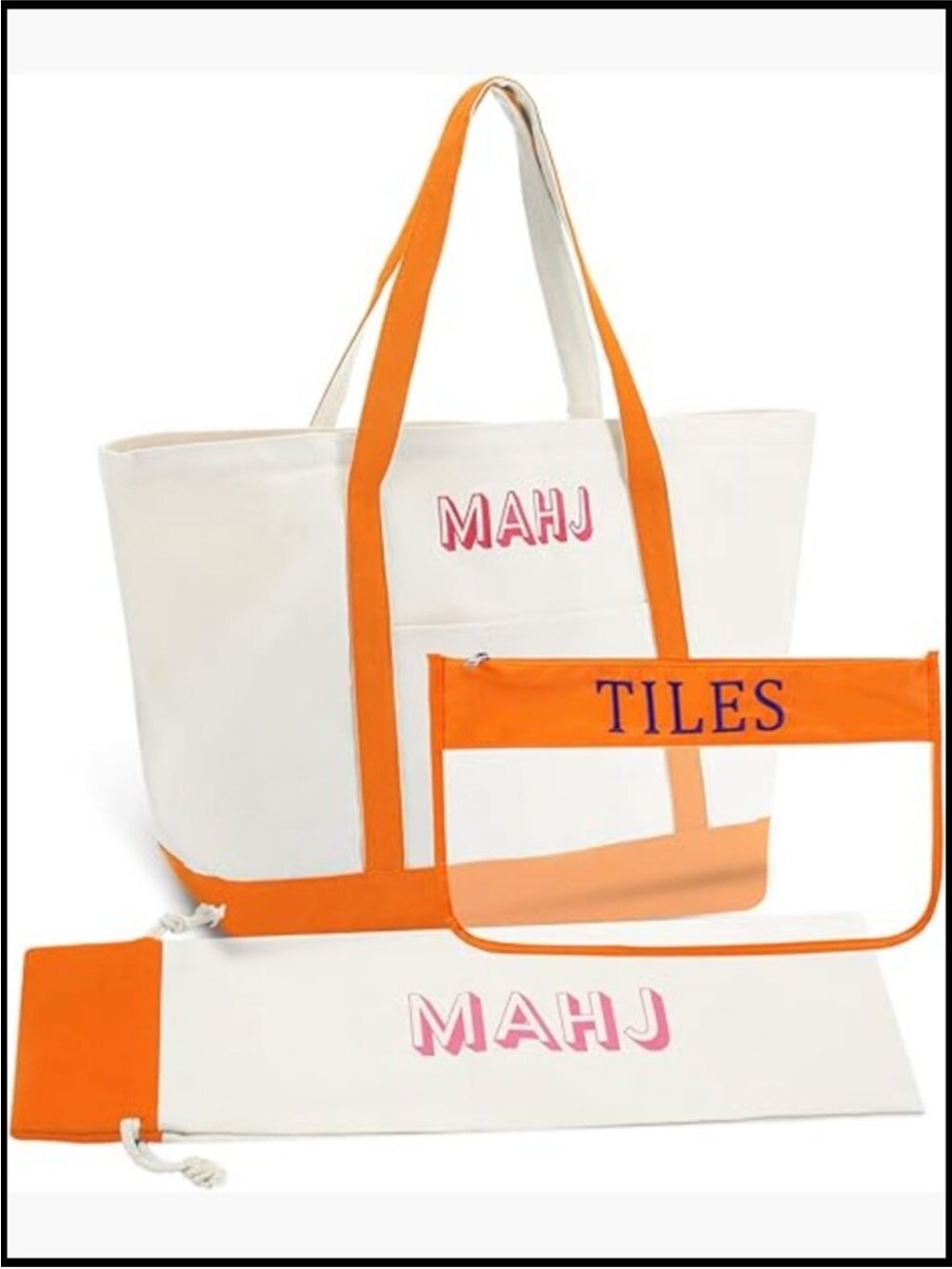 Canvas Mahjong Tote with Tiles Storage Bag Set for Racks and Pushers
